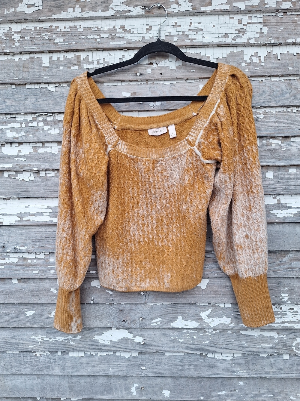 Willow & Root Square-Neck Puff-Sleeve Knit Sweater Size Large - Picture 2 of 7